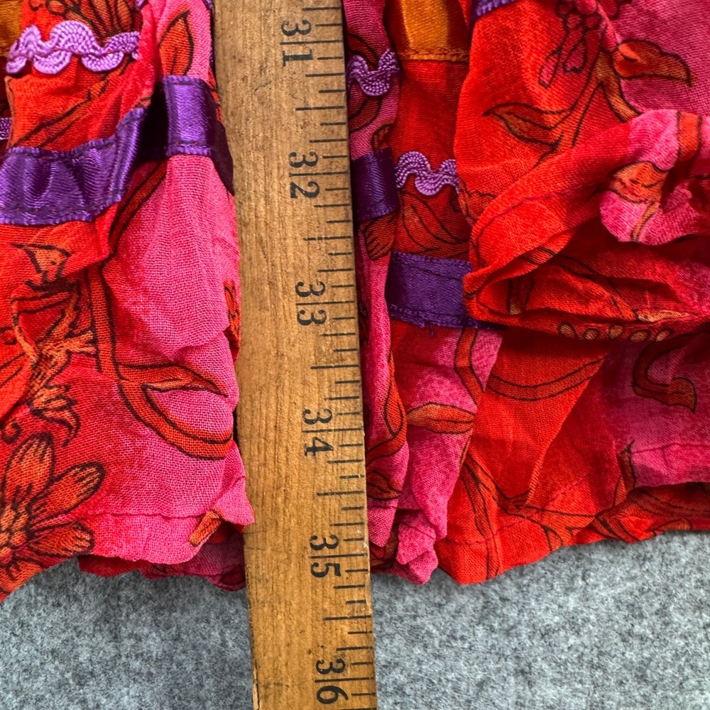 Anii by Natural Womens Red Orange Boho Tiered Ribbon Trim Rayon Maxi Skirt Med - Picture 4 of 7